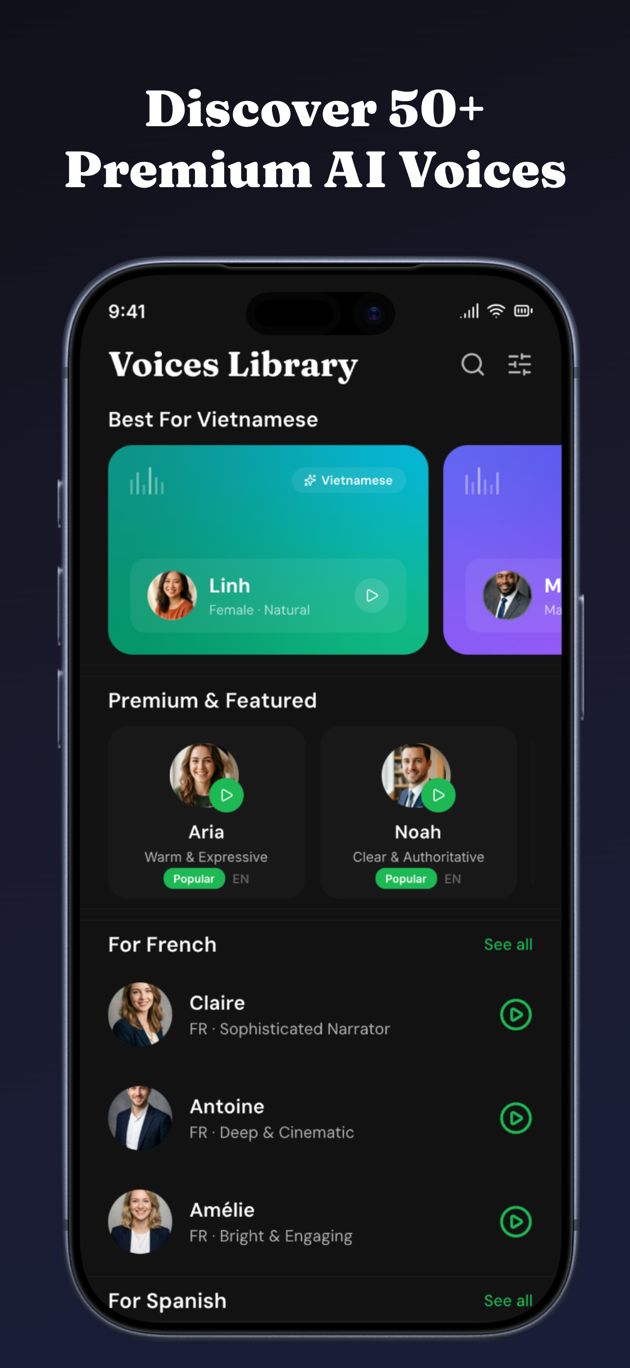 Voice Library — Discover 50+ Premium AI Voices